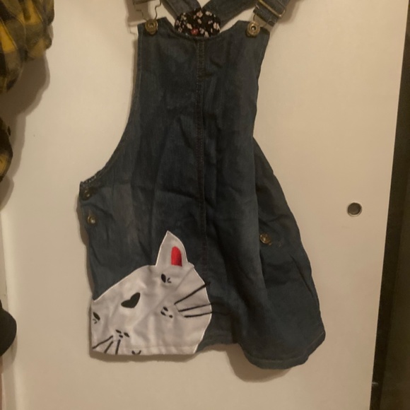 Cat Overall Dress Jean Denim Floral Patch Medium 130 6 7 8 Cotton - Picture 5 of 7